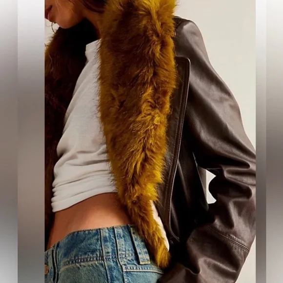 ⭐️NWOT We the Free Midnight Train Leather Coat with Faux Fur Removable Collar⭐️